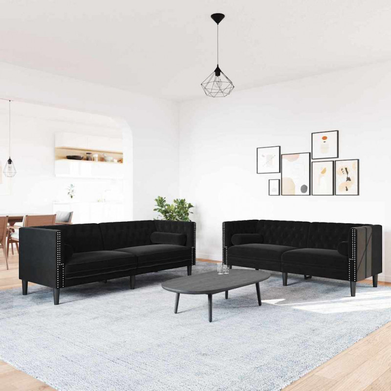 Sofa do salonu 2 pcs Czarny 194 x 74,5 x 70,5 cm Aksamit