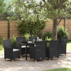 Zestaw do jadalni w ogrodzie 7 pcs Czarny polirattan