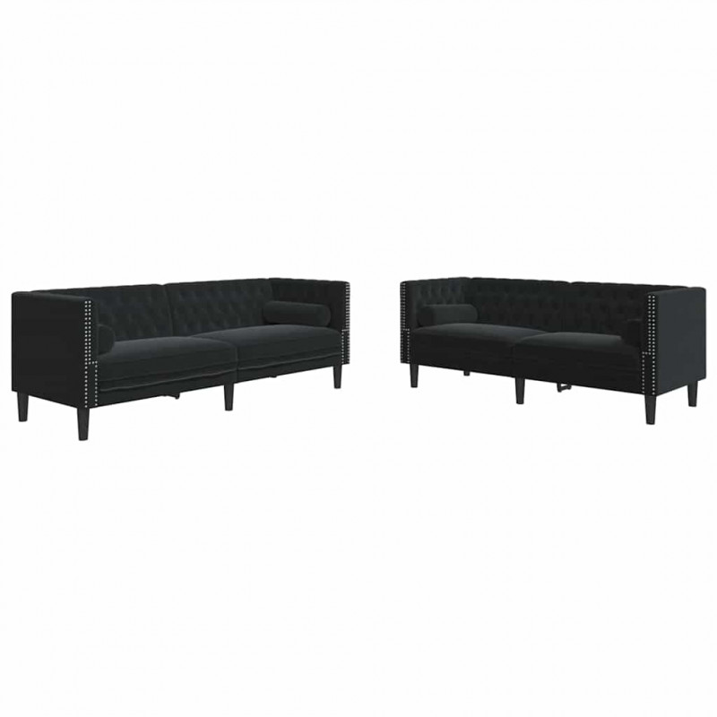 Sofa do salonu 2 pcs Czarny 194 x 74,5 x 70,5 cm Aksamit