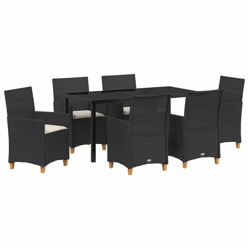 Zestaw do jadalni w ogrodzie 7 pcs Czarny polirattan