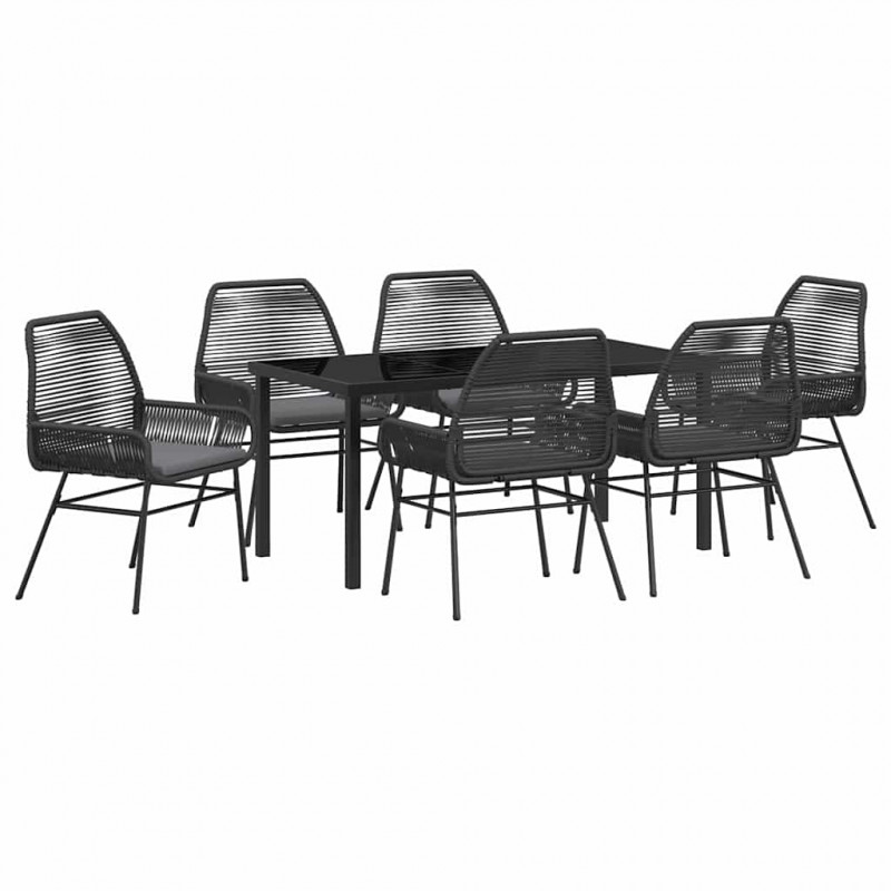 Zestaw do jadalni w ogrodzie z poduszką 7 pcs Czarny polirattan