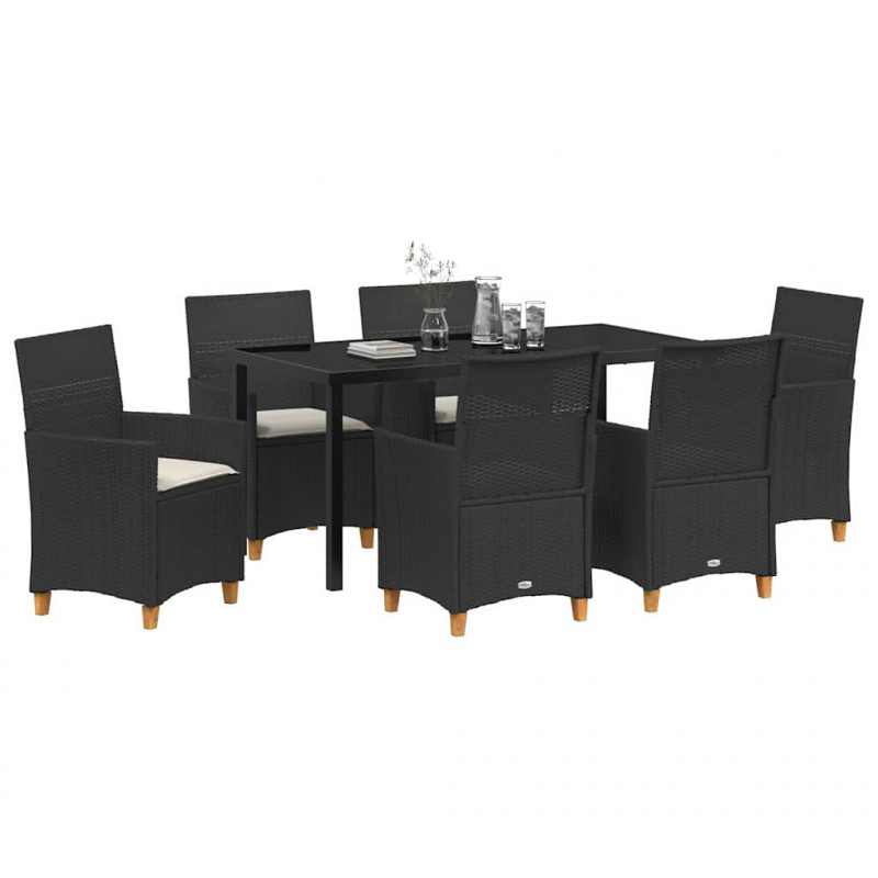 Zestaw do jadalni w ogrodzie 7 pcs Czarny polirattan
