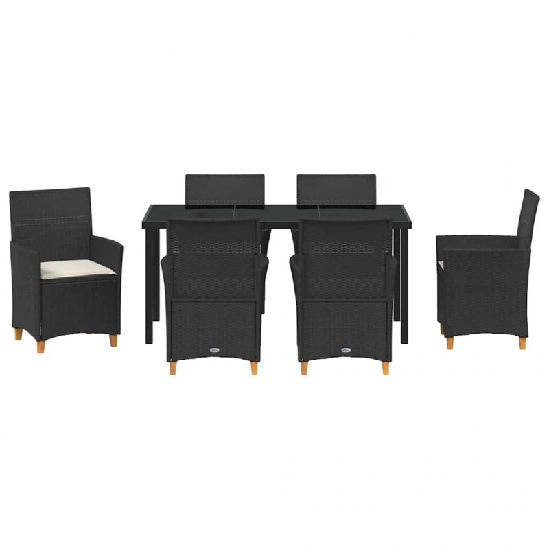 Zestaw do jadalni w ogrodzie 7 pcs Czarny polirattan