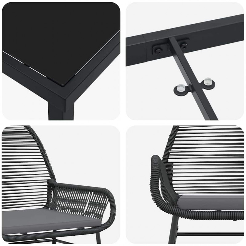 Zestaw do jadalni w ogrodzie z poduszką 7 pcs Czarny polirattan
