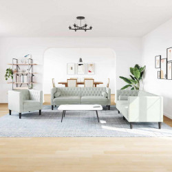 Sofa do salonu 3 pcs Jasnoszary 194 x 74,5 x 70,5 cm Aksamit