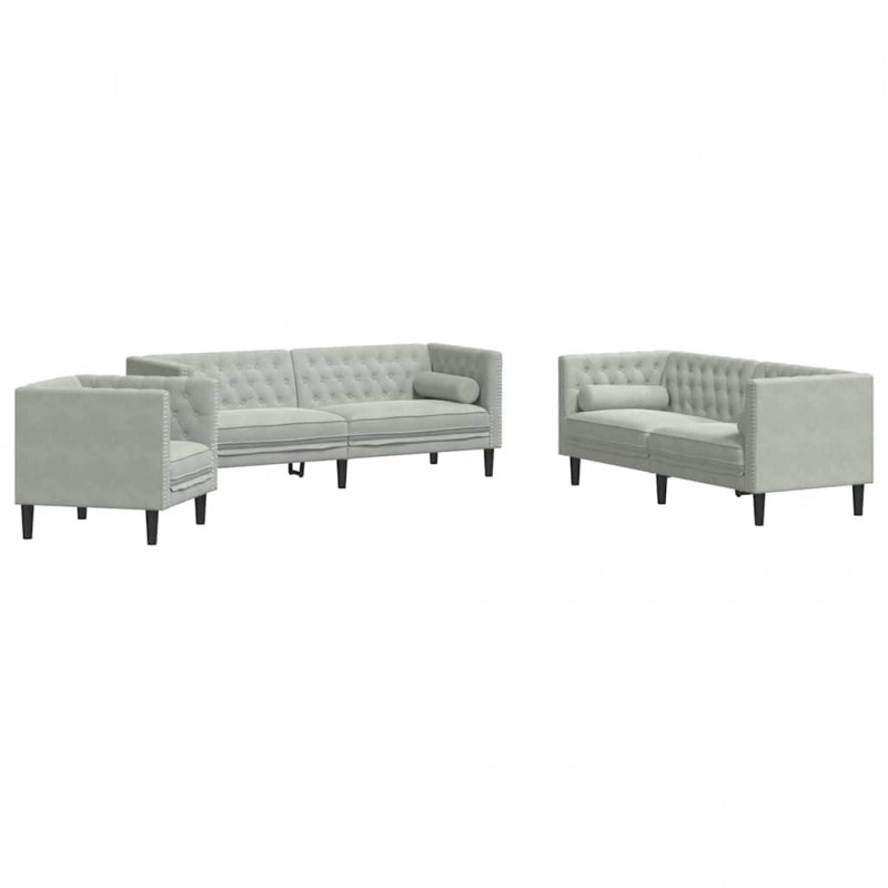 Sofa do salonu 3 pcs Jasnoszary 194 x 74,5 x 70,5 cm Aksamit