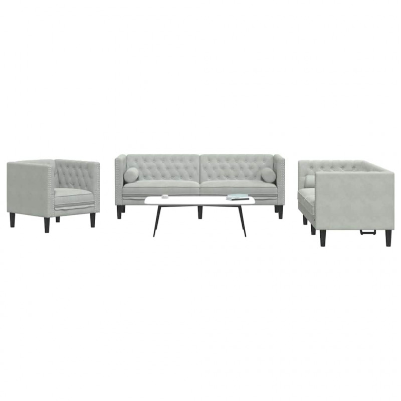 Sofa do salonu 3 pcs Jasnoszary 194 x 74,5 x 70,5 cm Aksamit