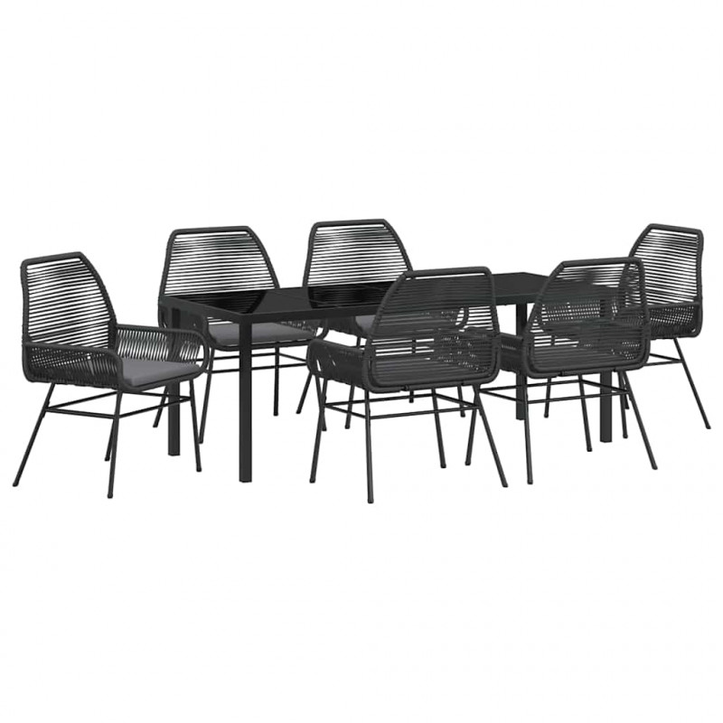 Zestaw do jadalni w ogrodzie z poduszką 7 pcs Czarny polirattan