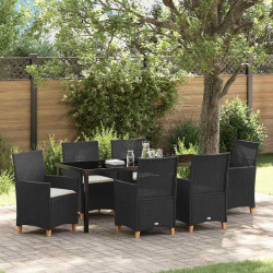Zestaw do jadalni w ogrodzie 7 pcs Czarny polirattan