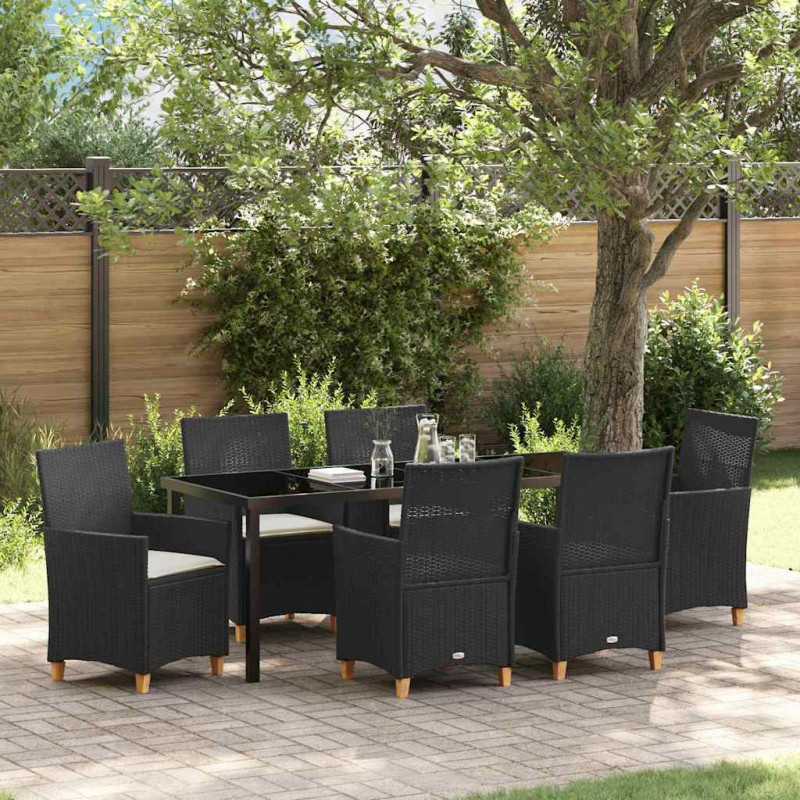 Zestaw do jadalni w ogrodzie 7 pcs Czarny polirattan