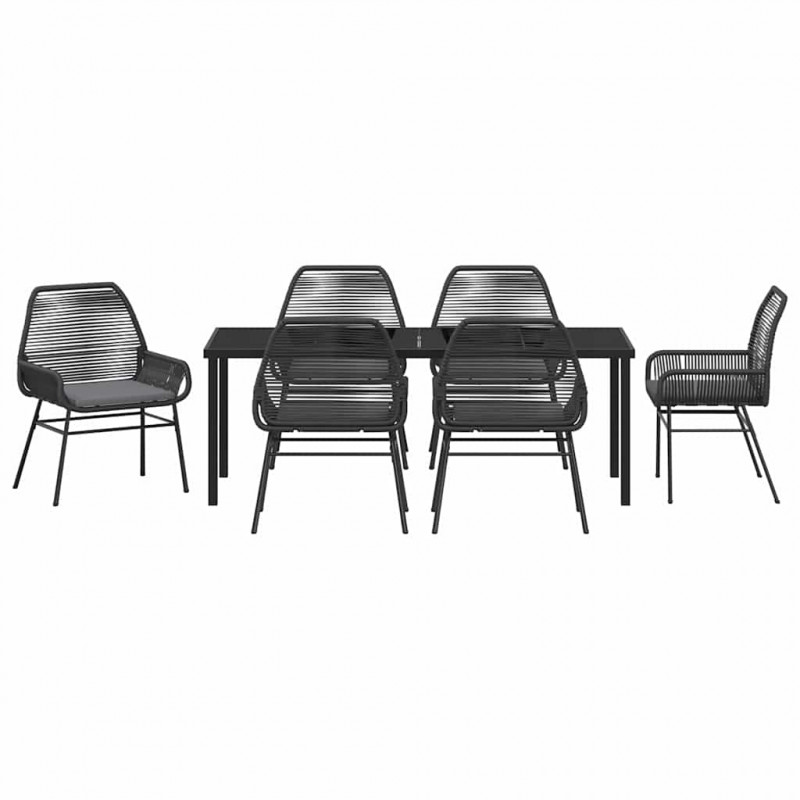 Zestaw do jadalni w ogrodzie z poduszką 7 pcs Czarny polirattan
