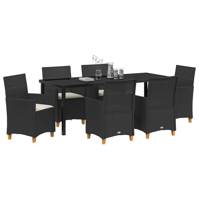 Zestaw do jadalni w ogrodzie 7 pcs Czarny polirattan