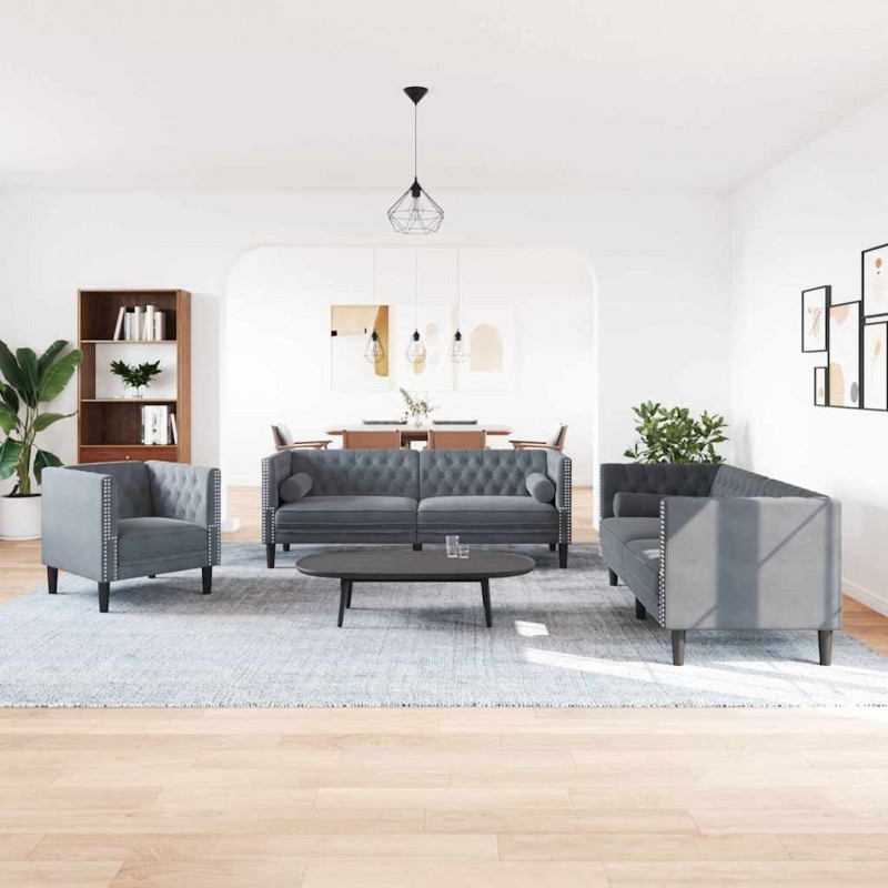 Sofa do salonu 3 pcs Ciemnoszary 194 x 74,5 x 70,5 cm Aksamit
