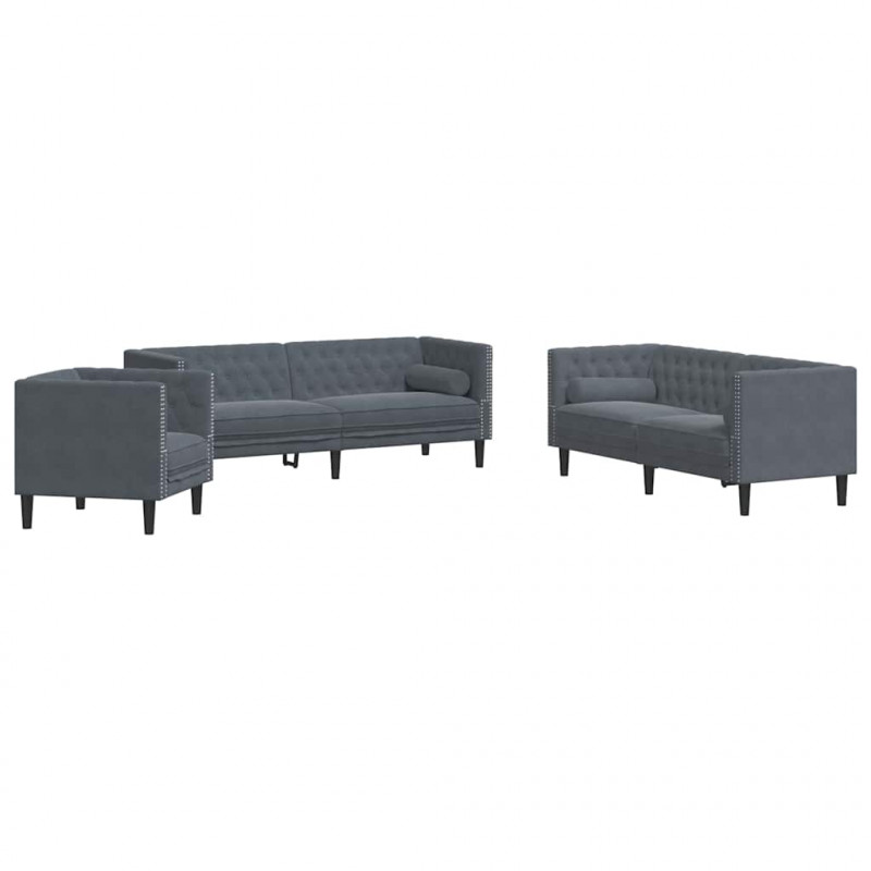 Sofa do salonu 3 pcs Ciemnoszary 194 x 74,5 x 70,5 cm Aksamit