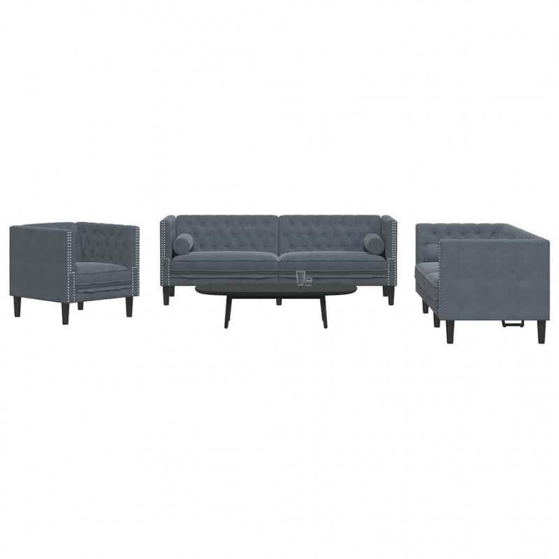 Sofa do salonu 3 pcs Ciemnoszary 194 x 74,5 x 70,5 cm Aksamit