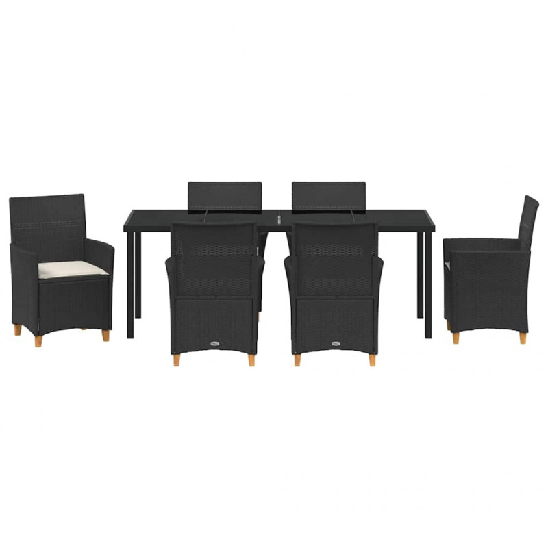 Zestaw do jadalni w ogrodzie 7 pcs Czarny polirattan
