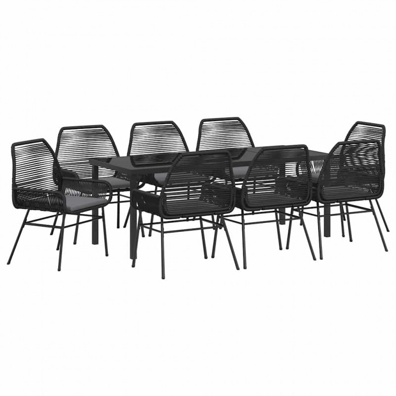 Zestaw do jadalni w ogrodzie z poduszką 9 pcs Czarny polirattan