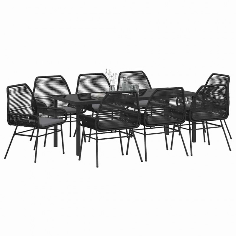 Zestaw do jadalni w ogrodzie z poduszką 9 pcs Czarny polirattan
