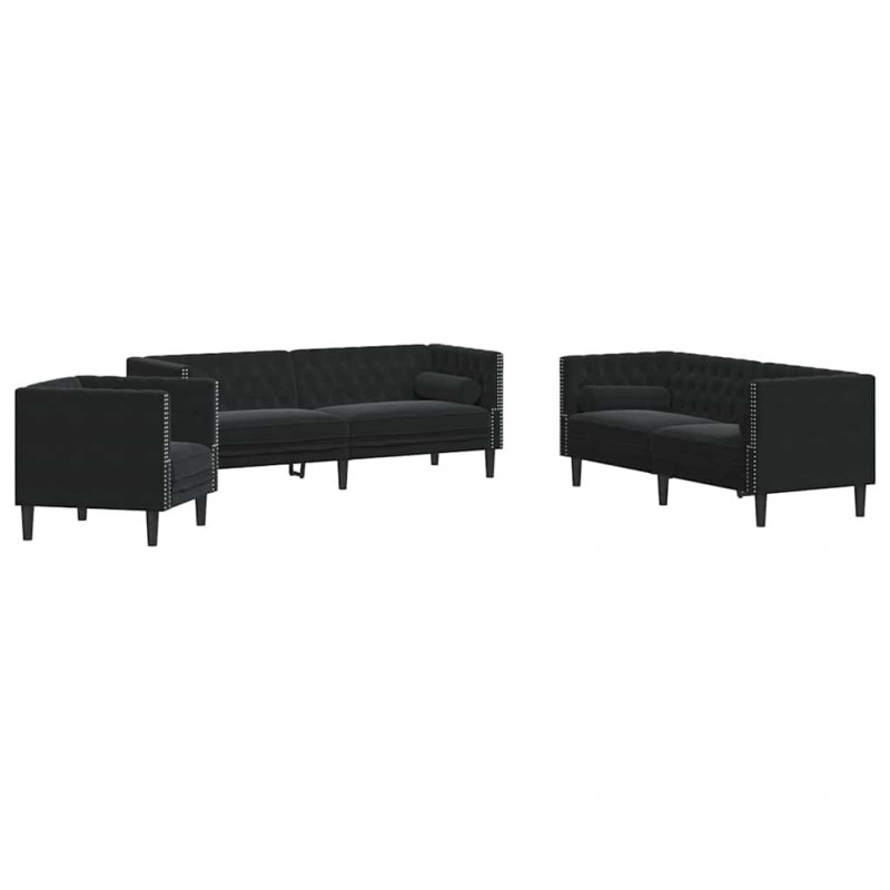 Sofa do salonu 3 pcs Czarny 194 x 74,5 x 70,5 cm Aksamit