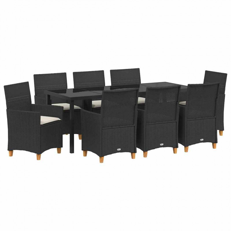 Zestaw do jadalni w ogrodzie 9 pcs Czarny polirattan