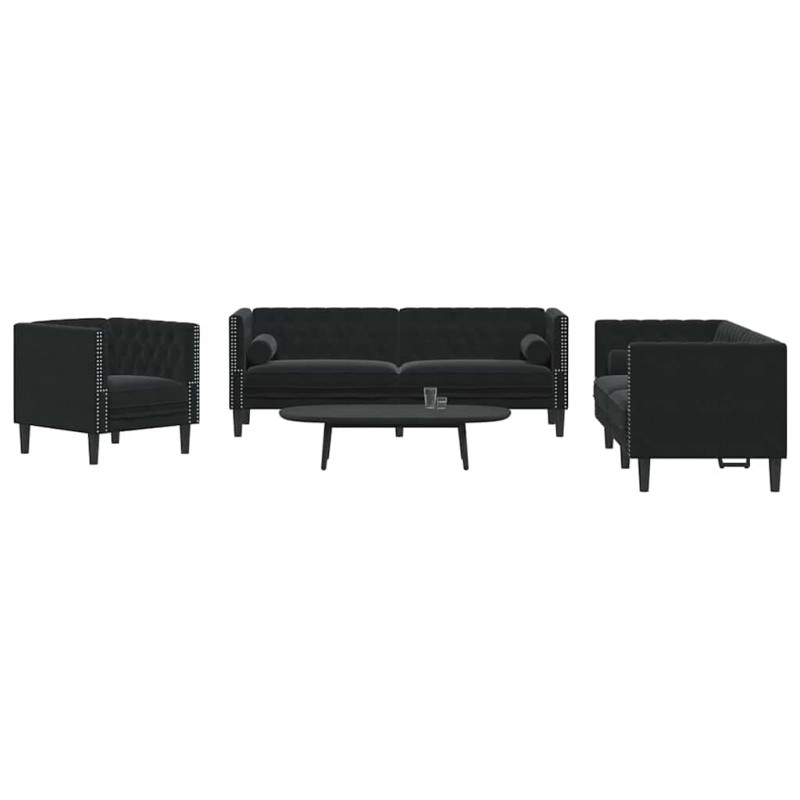 Sofa do salonu 3 pcs Czarny 194 x 74,5 x 70,5 cm Aksamit