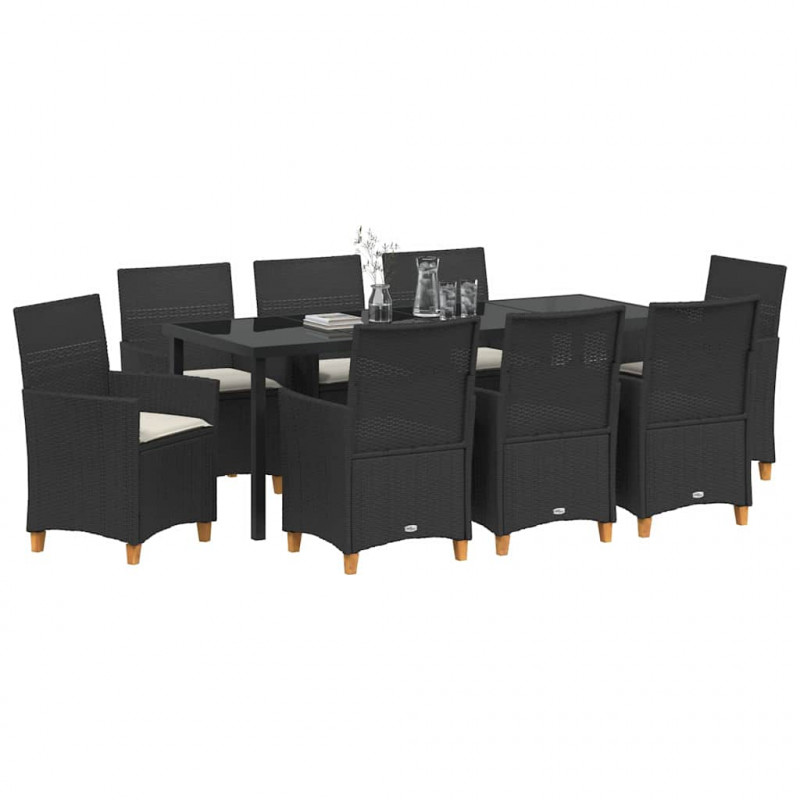 Zestaw do jadalni w ogrodzie 9 pcs Czarny polirattan
