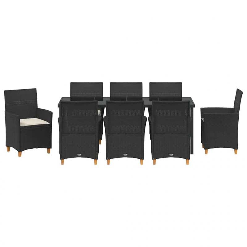 Zestaw do jadalni w ogrodzie 9 pcs Czarny polirattan