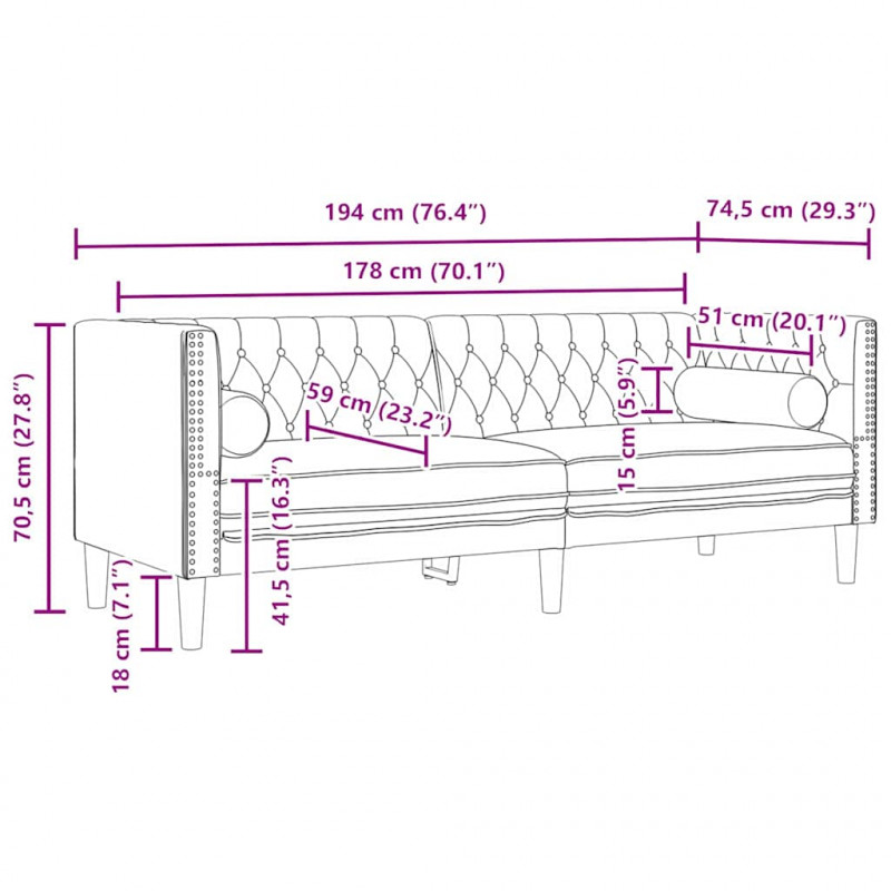 Sofa do salonu 3 pcs Czarny 194 x 74,5 x 70,5 cm Aksamit