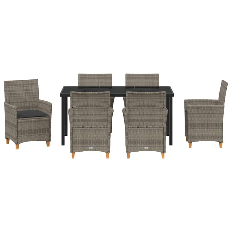 Zestaw do jadalni w ogrodzie 7 pcs Szary polirattan