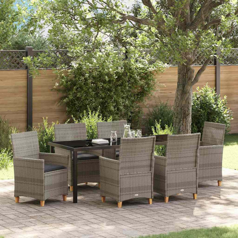 Zestaw do jadalni w ogrodzie 7 pcs Szary polirattan