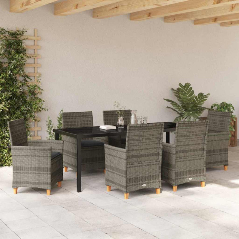 Zestaw do jadalni w ogrodzie 7 pcs Szary polirattan