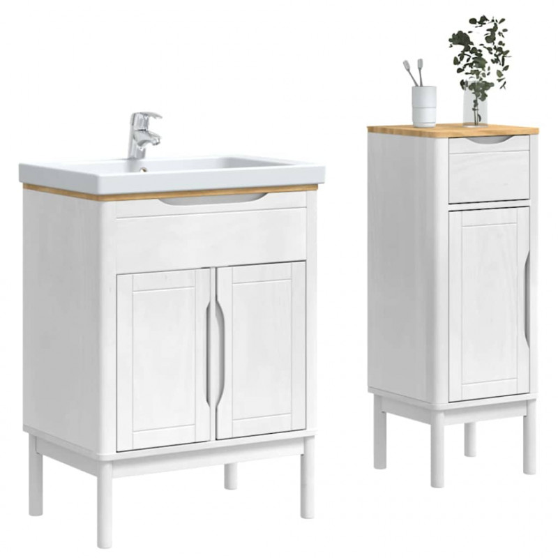 Zestaw mebli łazienkowych FLORO 2 pcs Biały Lite drewno sosnowe