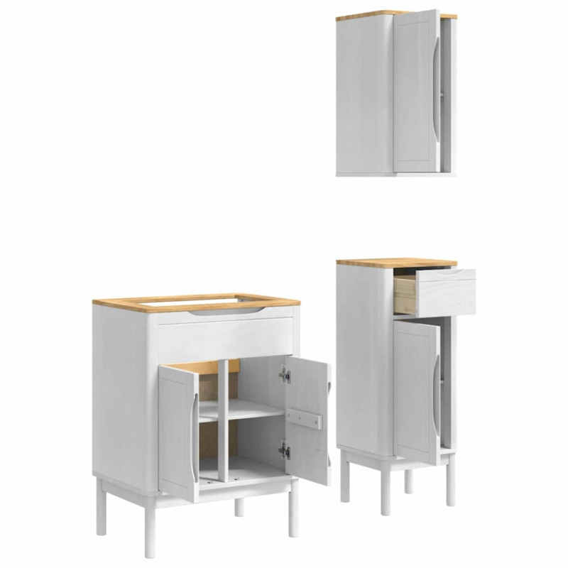 Zestaw mebli łazienkowych FLORO 3 pcs Biały Lite drewno sosnowe