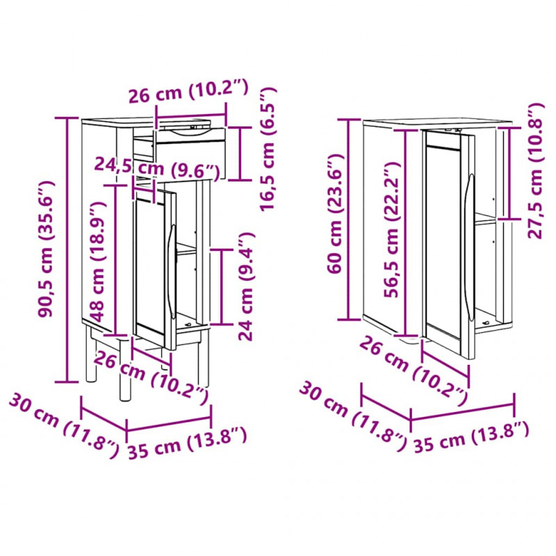 Zestaw mebli łazienkowych FLORO 3 pcs Biały Lite drewno sosnowe
