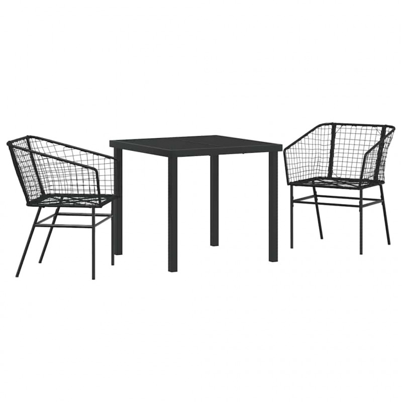 Zestaw do jadalni w ogrodzie 3 pcs Czarny polirattan