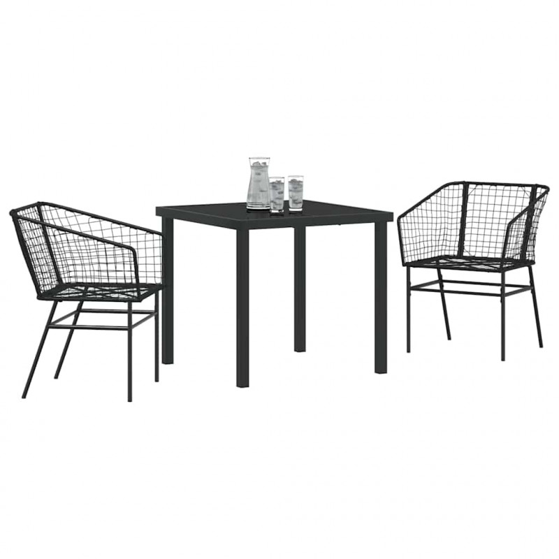 Zestaw do jadalni w ogrodzie 3 pcs Czarny polirattan