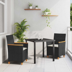 Zestaw do jadalni w ogrodzie 3 pcs Czarny polirattan