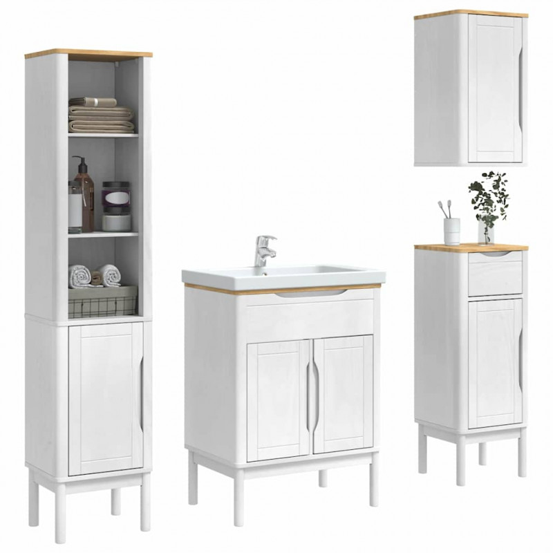 Zestaw mebli łazienkowych FLORO 4 pcs Biały Lite drewno sosnowe