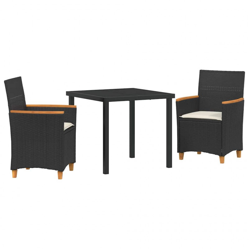 Zestaw do jadalni w ogrodzie 3 pcs Czarny polirattan