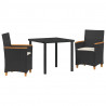 Zestaw do jadalni w ogrodzie 3 pcs Czarny polirattan
