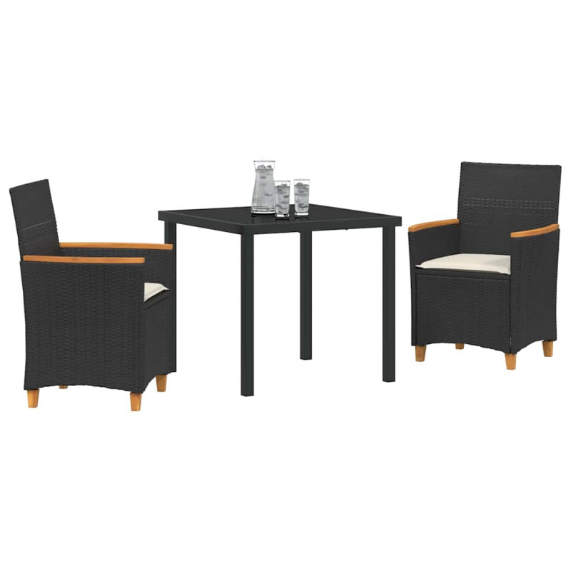 Zestaw do jadalni w ogrodzie 3 pcs Czarny polirattan