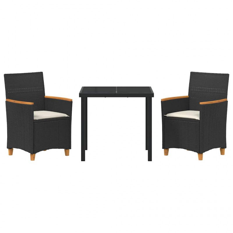 Zestaw do jadalni w ogrodzie 3 pcs Czarny polirattan