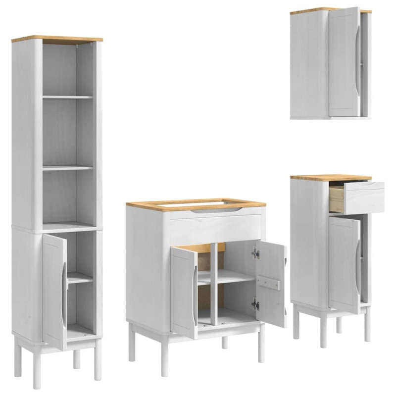 Zestaw mebli łazienkowych FLORO 4 pcs Biały Lite drewno sosnowe