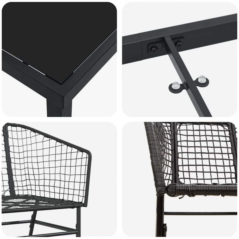 Zestaw do jadalni w ogrodzie 3 pcs Czarny polirattan
