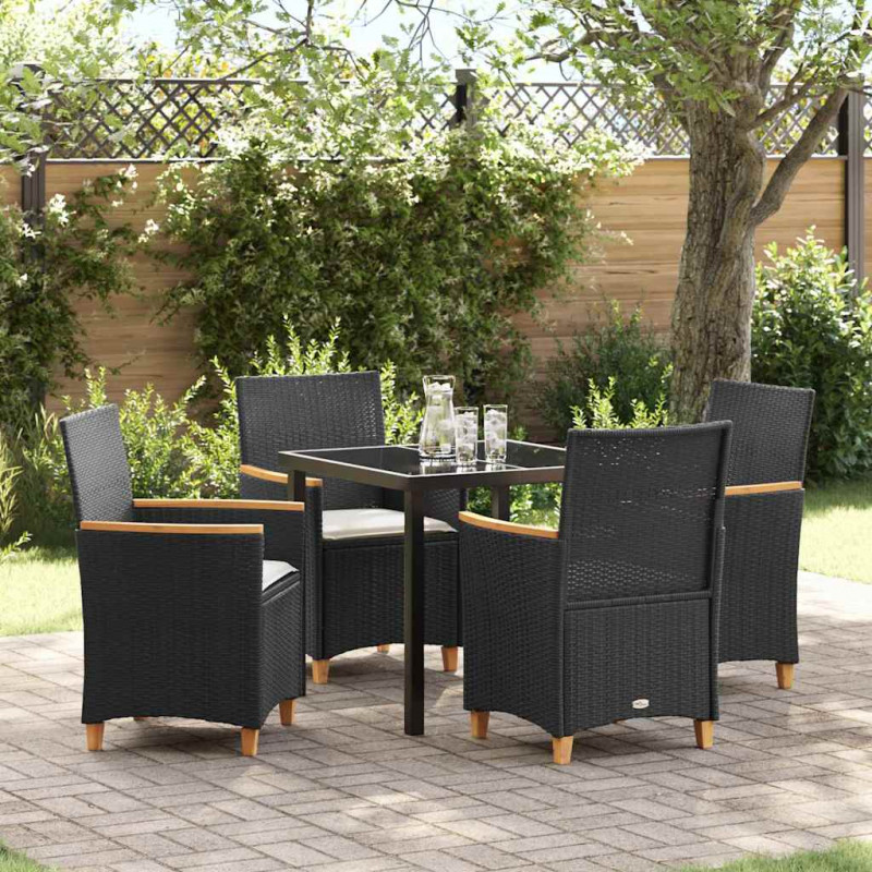 Zestaw do jadalni w ogrodzie 5 pcs Czarny polirattan
