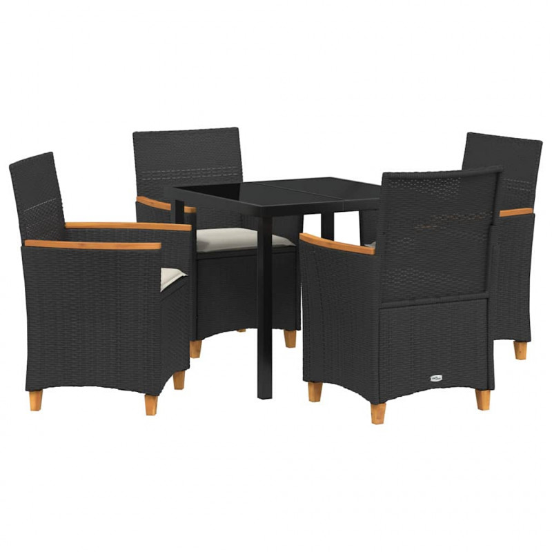 Zestaw do jadalni w ogrodzie 5 pcs Czarny polirattan