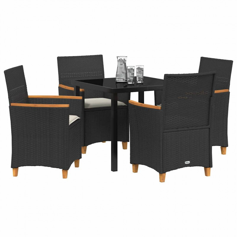 Zestaw do jadalni w ogrodzie 5 pcs Czarny polirattan
