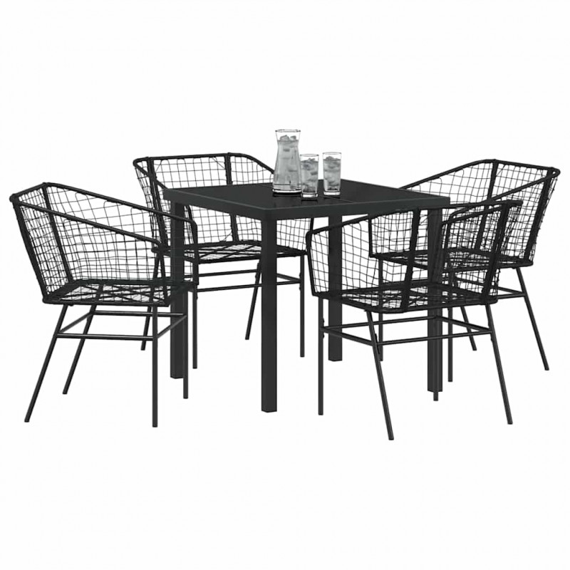 Zestaw do jadalni w ogrodzie 5 pcs Czarny polirattan