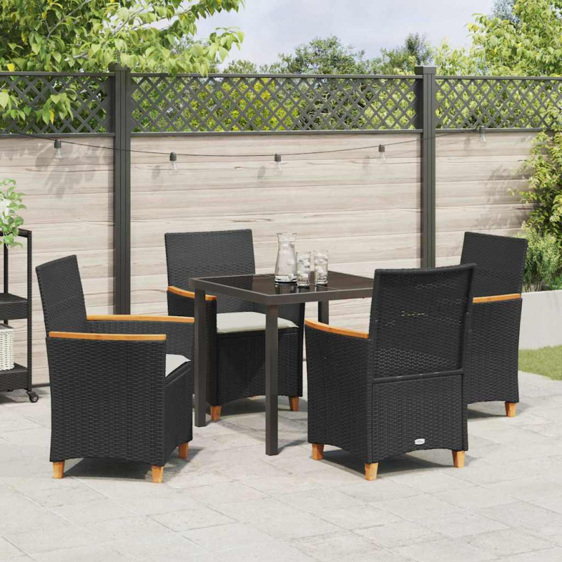 Zestaw do jadalni w ogrodzie 5 pcs Czarny polirattan