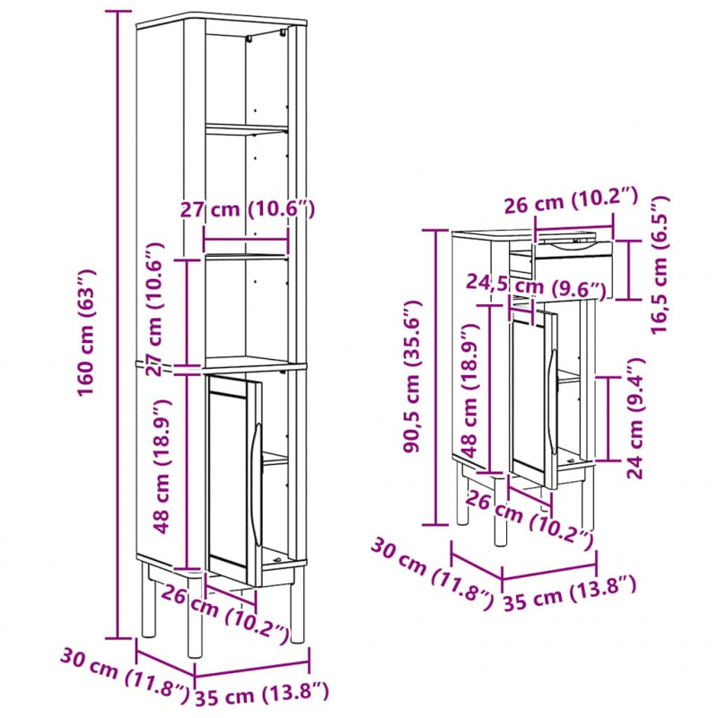 Zestaw mebli łazienkowych FLORO 4 pcs Biały Lite drewno sosnowe